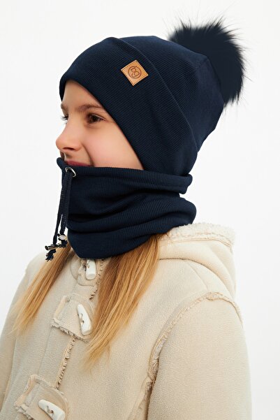 Babygiz Căciulă cu pompon din blană pentru fetiță Set de guler pentru gât, ca...