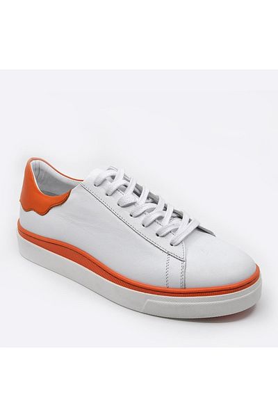 Fosco Genuine Leather Sneaker Men's Shoes White Orange 9842