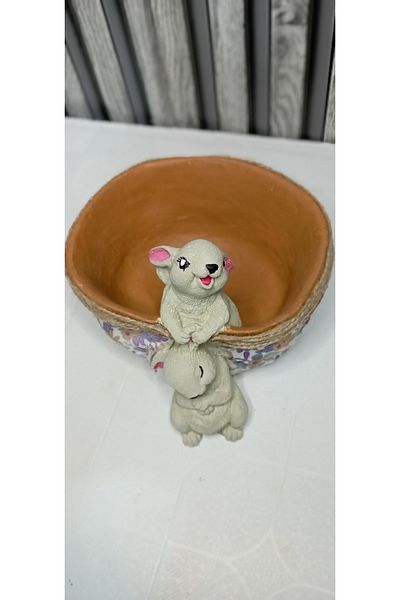HUNATASARIM Decorative Multi-Purpose Double Rabbit Flower Pot & Basket & Fruit Basket
