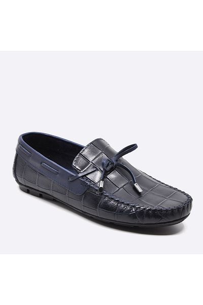 Fosco Genuine Leather Navy Blue Loafer Crocodile Men's Shoes 9861 102