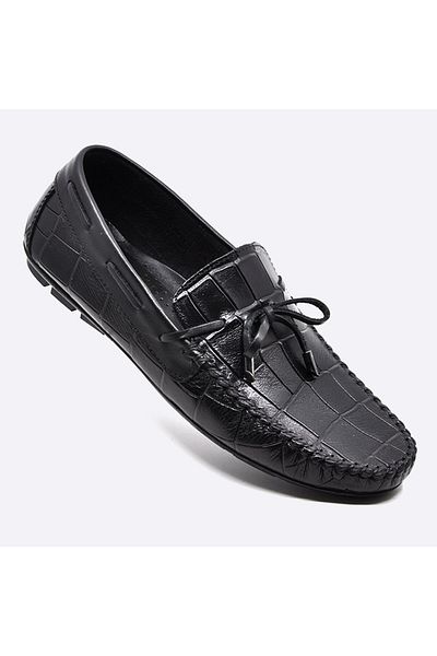 Fosco Genuine Leather Black Loafer Crocodile Men's Shoes 9861 100