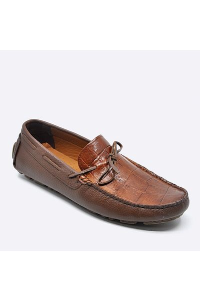 Fosco Genuine Leather Tan Crocodile Summer Loafer Men's Shoes 9845