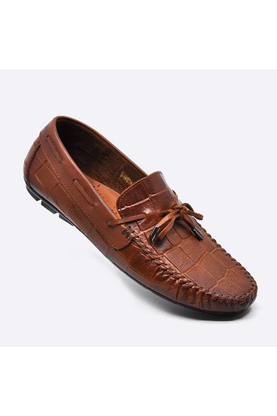 Fosco Genuine Leather Tan Loafer Crocodile Men's Shoes 9861 103