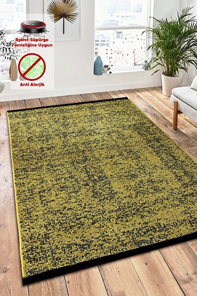 Mis Kilim Aqua Hardal Kaydırmaz Saçaklı Yıkanabilir Toz Tutmaz Modern Desen D...