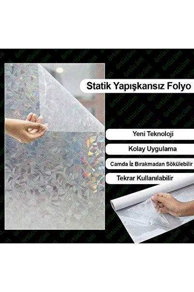 Örtücüm Renk Değiştiren Statik Yapışkansız Buzlu Cam Folyosu Desenli Film 45 Cm X 7 Metre Ev Ofis Duşakabin