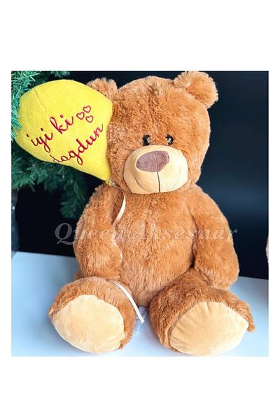 QUEEN AKSESUAR Happy Birthday Written Giant Plush Toy Teddy Bear Love Table Night Light Bear Birthday Gift Set