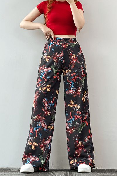EFBUTİK Pantaloni de sport negri Marvel cu picioare largi