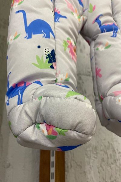 PODİUM GİYİM Trend New Season Cute Dinosaur Flower/Leaf Patterned Welsoft Cosmonaut-Jumpsuit with Booties