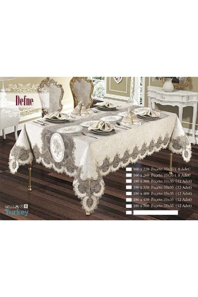 Haspen Defne 12 Peçeteli Kadife Kumaş Fransız Güpürlü 25 Parça Lüks Yemek Takımı