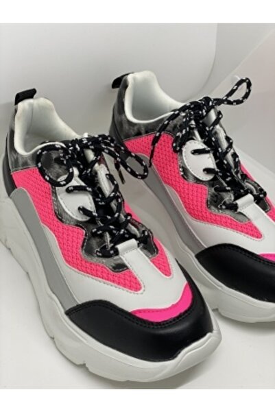 Jabi Kadın Zare Fosforlu Pembe Bağcıklı Rahat Spor Ayakkabı