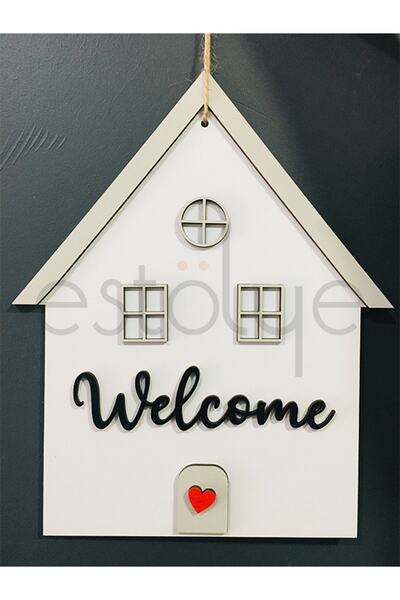 estölye Ahşap Dekoratif Kapı Süsü Welcome Hoşgeldiniz 27x22 Cm