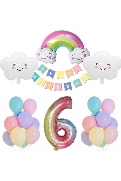 Patladı Gitti Rainbow Cloud Concept 6 Year Old Birthday Party Celebration Set