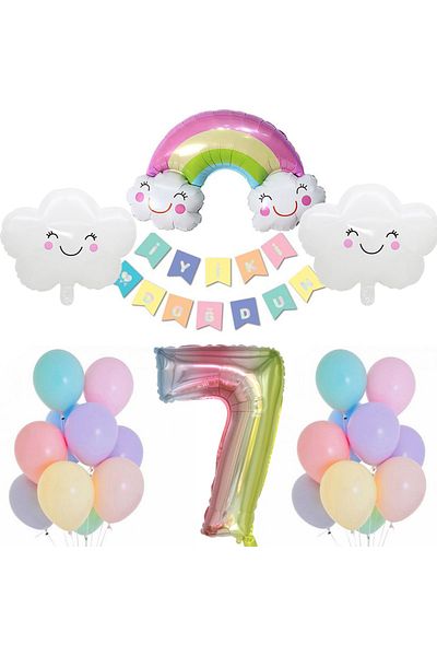 Patladı Gitti Rainbow Cloud Concept 7 Year Old Birthday Party Celebration Set