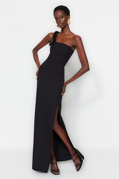 Trendyol Collection Чорна ткана довга вечірня сукня TPRSS23AE00097