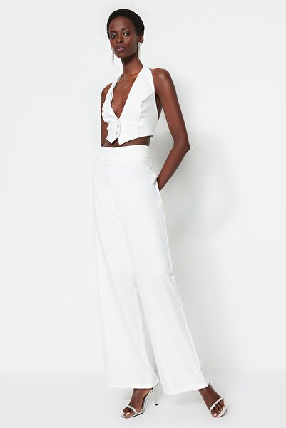 Trendyol Collection Svatební Ecru tkané kalhoty TPRSS23PL00023