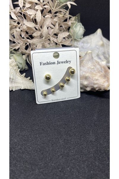 İNN JEWELLERY Steel 6-Piece Gold Topcuk Earrings