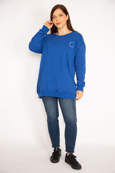 Şans Women's Saks Large Size 3 Thread Raised Sweatshirt 65n35609