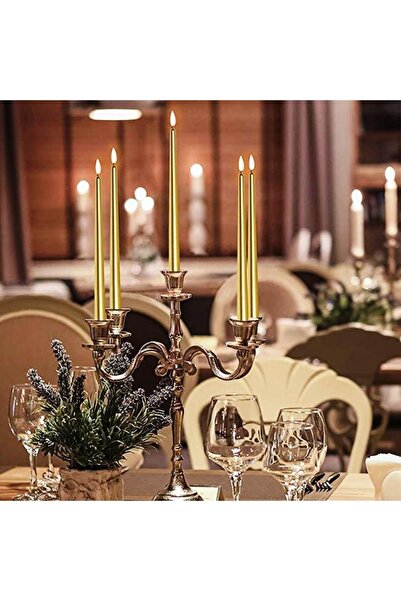 Genel Markalar 10 Adet Gold Candlestıck Gold Şamdan Mumu Sarı Mum Parlak Gold...