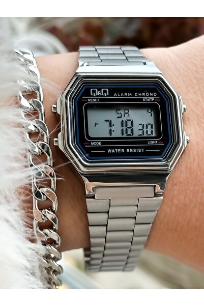 Q&Q حزام فولاذي من العلامة التجارية، مقاوم للماء، ساعة يد نسائية رقمية رياضية...