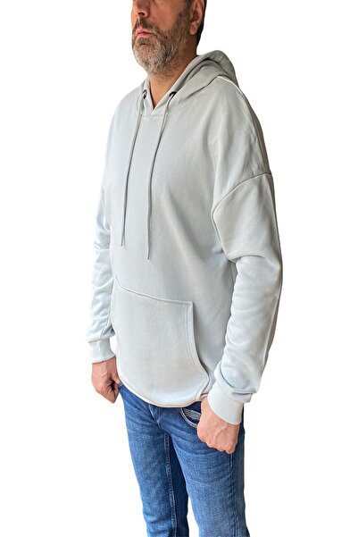 Over Up Gri Basic Oversize 3 Iplik Kanguru Cep Kapüşonlu Sweatshirt
