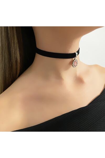 takıperest Pembe Zirkon Taşlı Choker Kolye
