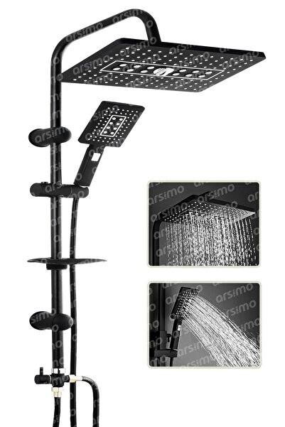 Arsimo Lüks Robot Duş Seti Mat Siyah Dikdörtgen | Çok Fonksiyonlu Yağmur Robo...