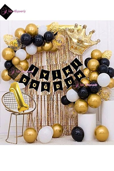 Bkmc Set de aniversare cu lanț de baloane pentru 1 an, cu coroană de rege. La...
