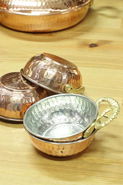GÜR BAKIR Set of 4 Copper Breakfast Sauces, Jams, Snacks, Bowls with Handles