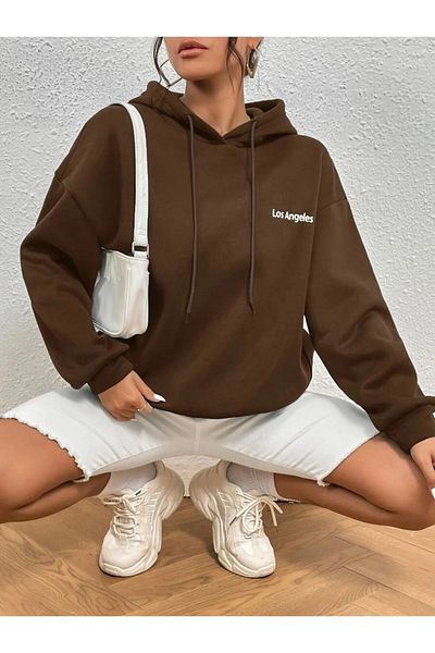 BOHEMGİYİM Καφέ φούτερ Oversize με κουκούλα