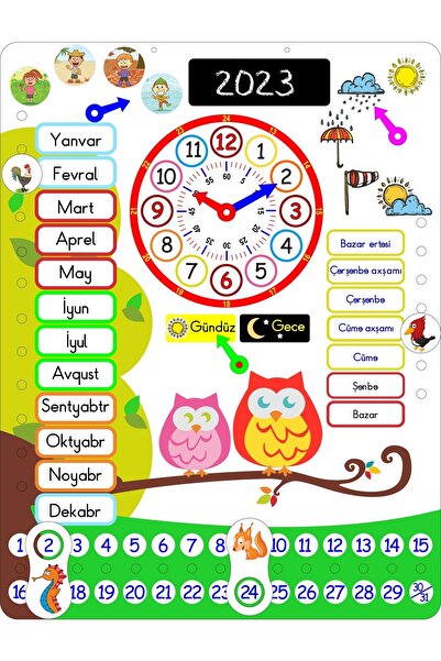 Azerbaijani Calendar Montessori Wooden Color Clock Days Months Seasons Weather Learning
