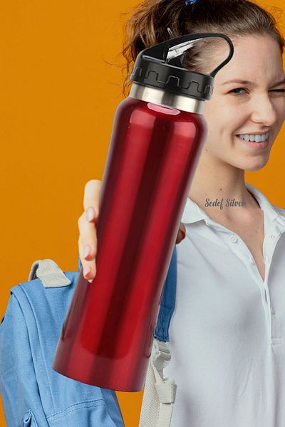 SEDEF SİLVER 500 ml Double Layer Steel Flask with Spout Thermos with Straw