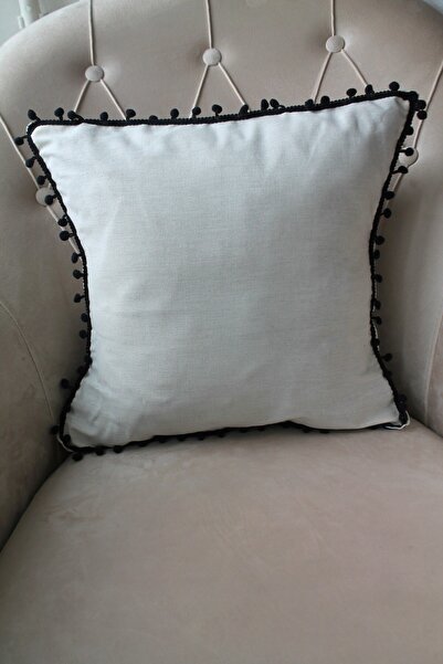 Emtory Home 2 komada kreme sa crnim pomponom Navlaka za jastuk 42x42cm