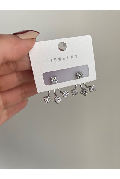 Owentis Silver Taşlı Çift Kullanımlı Blindsq Küpe