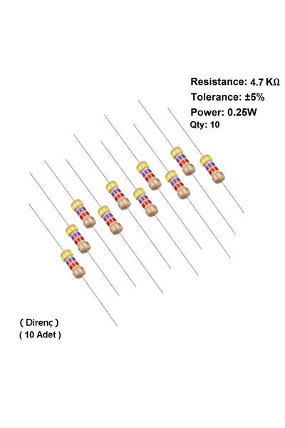 RAD Group Elektronik Bileşenleri 4.7k Ohm Direnç, 1/4 W, 5% (10 Adet)