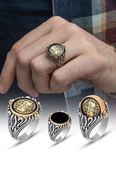 ALYANSEVİM Çift Taraflı Mineli Isimli 925 Gümüş Erkek Yüzük