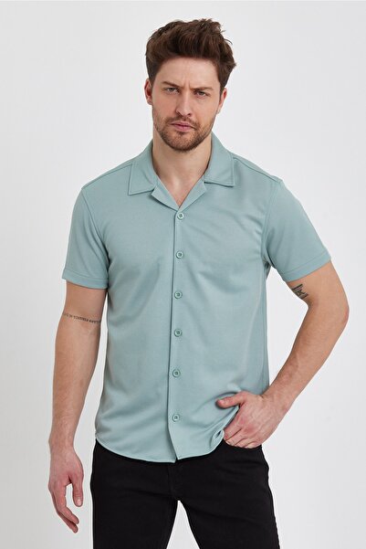 DOAYS Ανδρικό πουκάμισο με λεπτή εφαρμογή με λαιμόκοψη με μοτίβο κοντομάνικο πουκάμισο καλοκαιρινό πουκάμισο Dawrazz-346