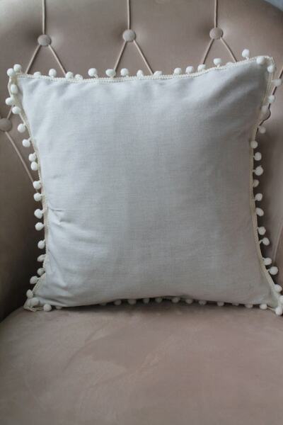 Emtory Home 2 bucăți husă de pernă cu pompon alb crem 42x42cm