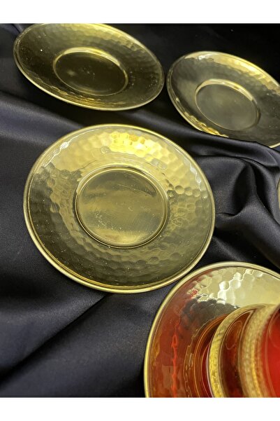DMT COPPER HOME Dmt Gaziantep Copper Hand Forged Tea Plate Set & Tea Plate for 6 Persons Gold-yellow Copper