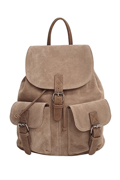 Ysmn حقيبة ظهر نسائية من جلد الغزال الأصلي - جيب، Mink Yc 041947 dsu