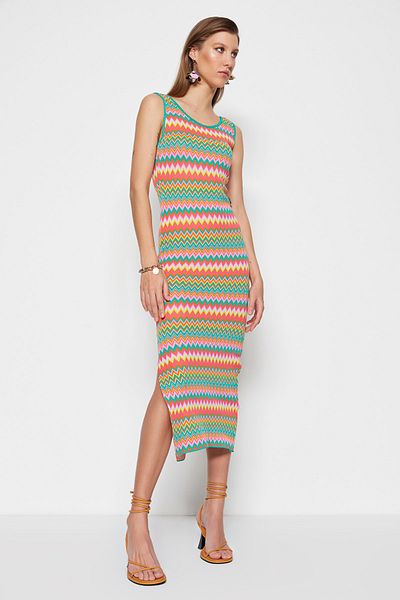 Trendyol Collection Πράσινο Maxi Knitwear Color Block Φόρεμα TWOSS23EL00678