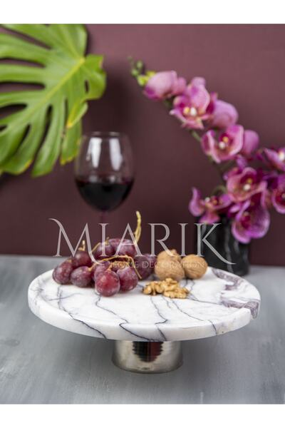 MIARIK DESIGN & DEKORASYON Dekoratif Leylak Mermer Pirinc Gümüş Ayaklı Sunum ...