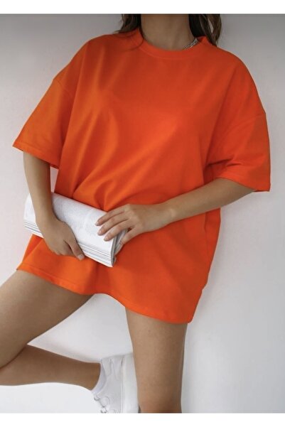 BYMEER Μπλουζάκι Unisex Orange Plain Crew Neck Oversize