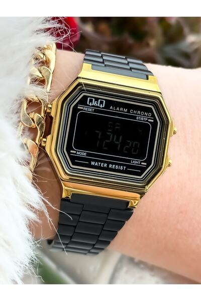 Q&Q حزام فولاذي من العلامة التجارية، مقاوم للماء، ساعة يد نسائية رقمية رياضية...