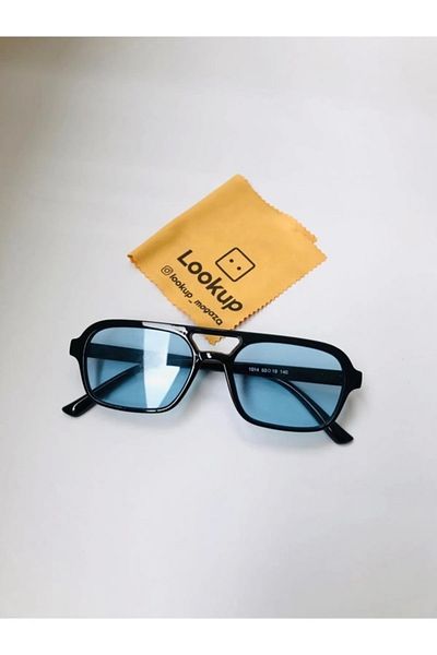 LOOKUP Unisex Black Blue Square Rectangle Vintage Retro Sunglasses