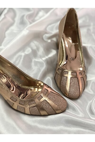 Hg Ayakkabı حذاء سهرة بكعب سميك برونزي بيري