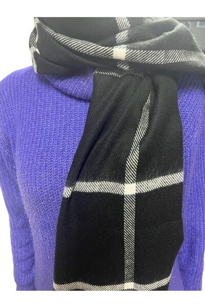 ANDİFLİ Women's Black Plaid Scarf Bym-137024137