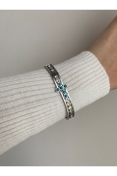 Owentis Steel Silver Stone Ethnic Bead Turquoise Clamp - No Darkening-