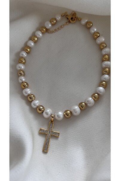 Vi store Gerçek Barok Incili Cross Choker