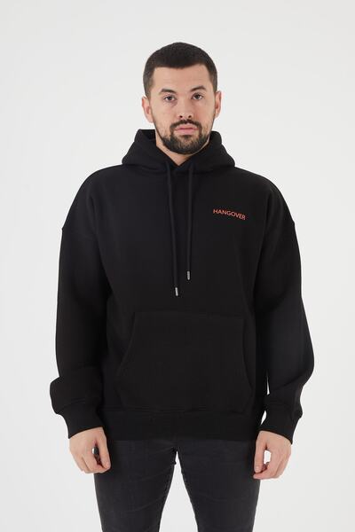 Unisex Siyah Kapüşonlu Oversize Sweatshirt