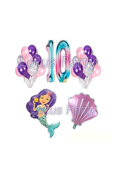 LOTUS PARTY 1 Year Old Mermaid Birthday Party Set (Mermaid Foil Balloon - Seashell Foil Balloon 1 Figure)
